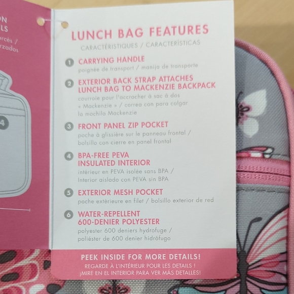 Pottery Barn Kids Pink and Gray Butterfly Lunch Bag - Picture 5 of 5